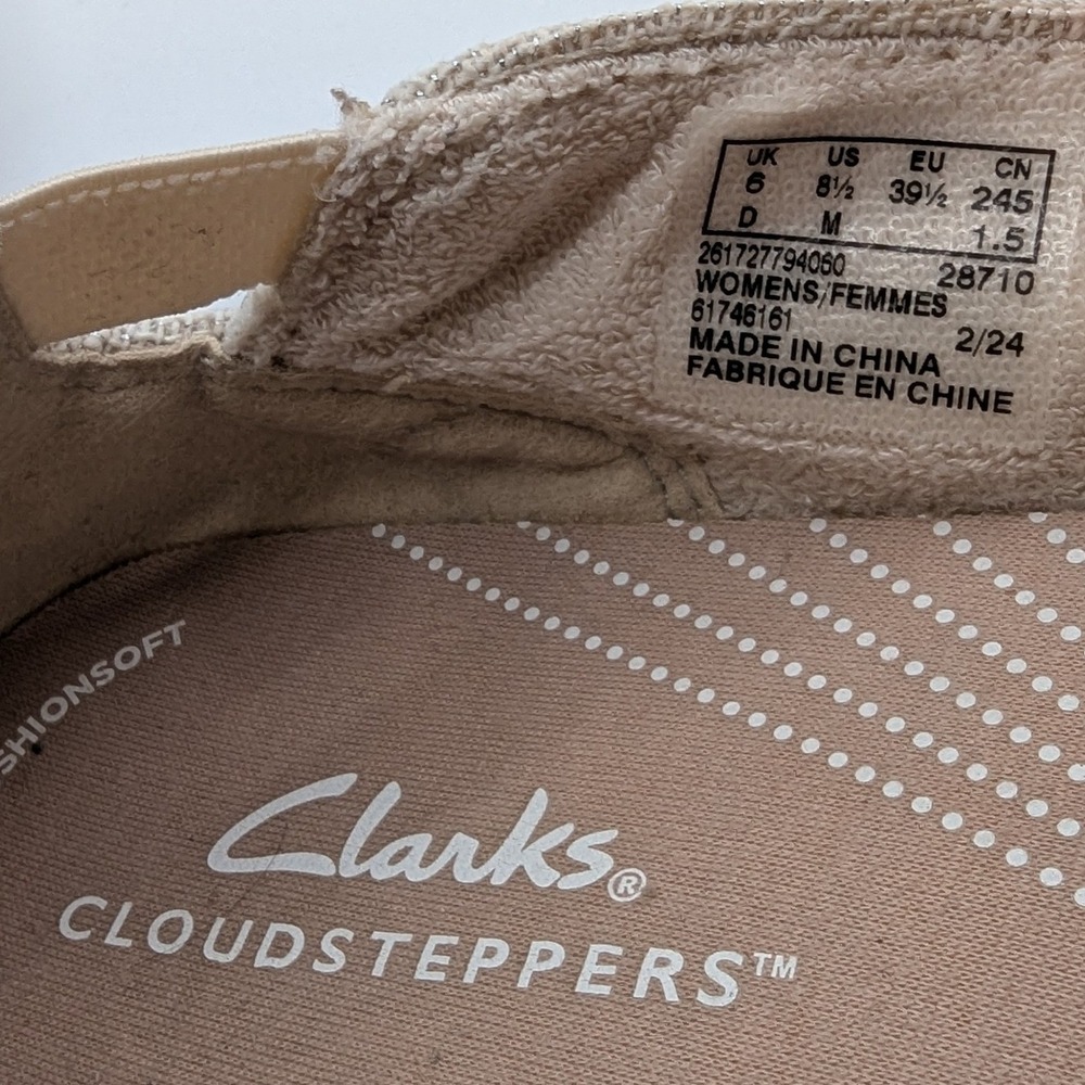 Clarks Cloudsteppers Womens 8.5 M Stone Metallic Textile Slip‎ On Loafers - Picture 5 of 8